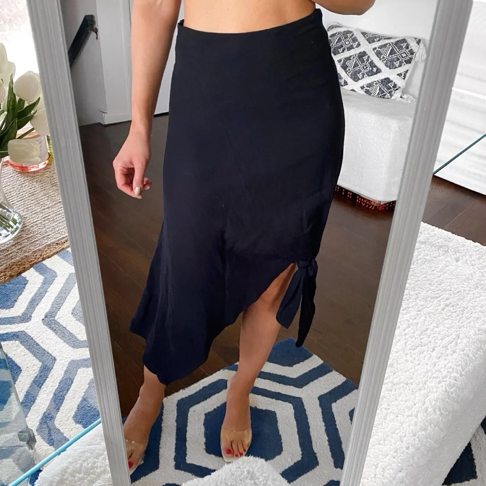 🖤 ZARA BOHO BLACK ASYMMETRICAL SIDE TIE HIGH WAIST MIDI SKIRT! - Picture 5 of 13